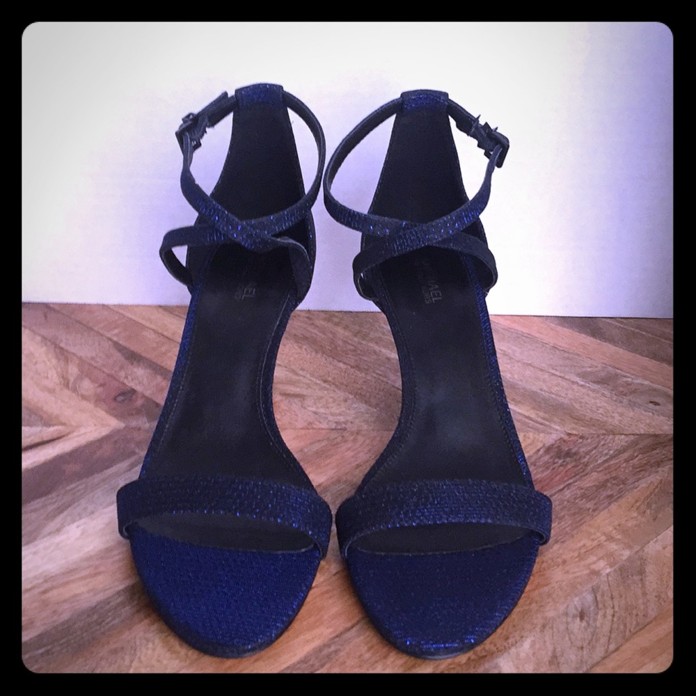 👠 MICHAEL KORS SPARKLING BLUE/BLACK STRAP SANDALS